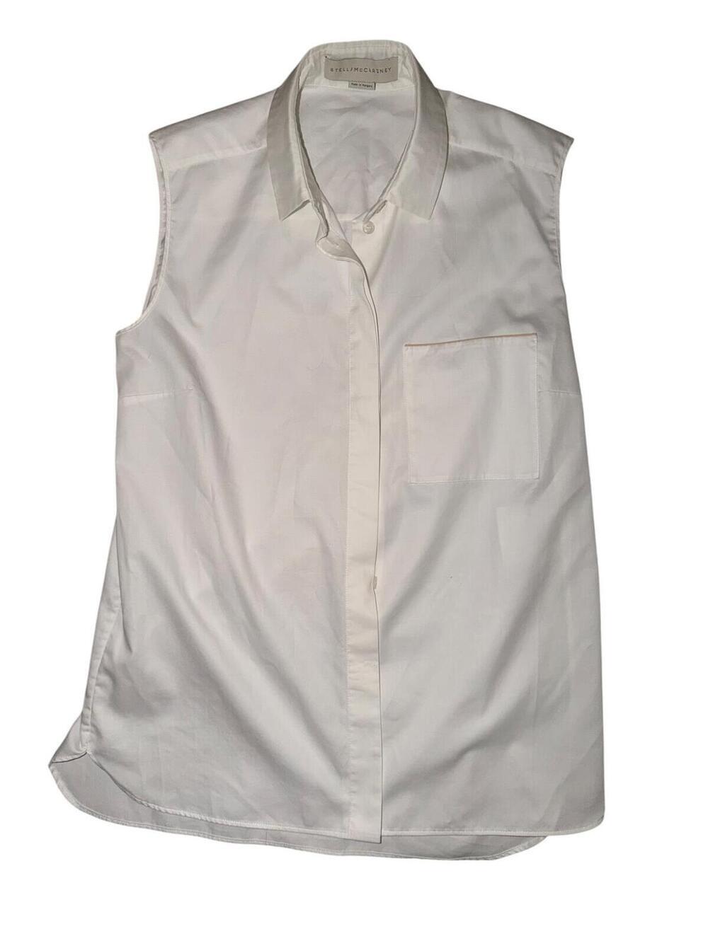 Stella McCartney Sleeveless Button Down Blouse Sz 44 Collared Preppy Office Chic